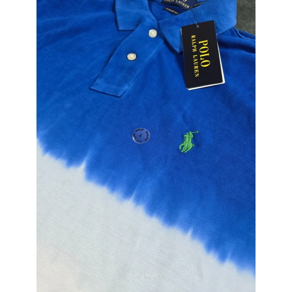New Polo Ralph Lauren‎ Polo Shirt Mens Medium Tie Die Ombre Preppy Navy